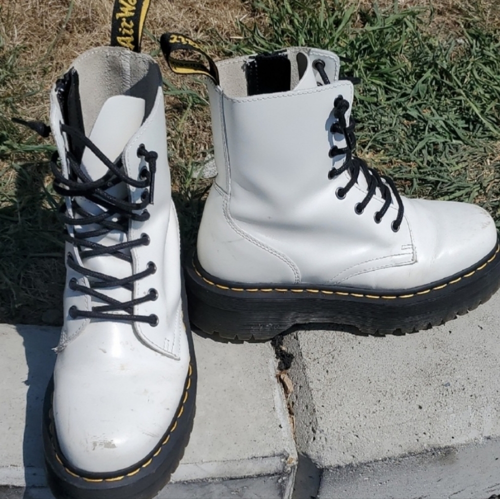 Dr. Martens Jadon White Combat Boots Side Zipper Size 9